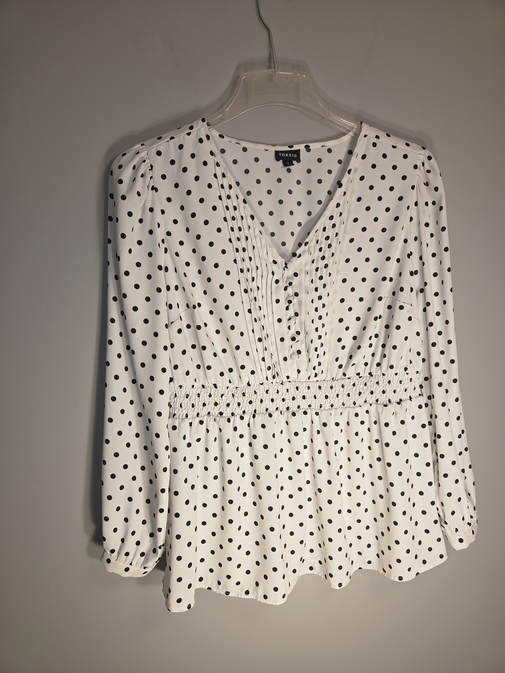torrid White Black Polka Dot Smocked Peplum Blouse